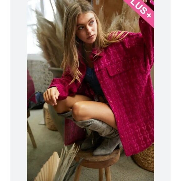 DAVI & DANI Tops - NWT Davi & Dani Hot Pink Textured Button Down Oversized Shacket Size Medium